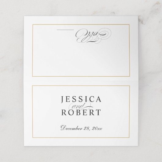 Eleganter Goldrand-Border-Bridge und Gast am Groom Platzkarte (Außenseite Aufgefaltet)