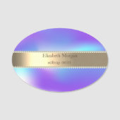 Eleganter Goldrand, Perlen, Ombre Holographic Namensschild (Vorderseite)