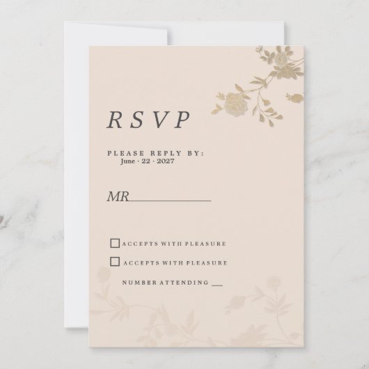 Eleganter Goldrausch Pfirsichfarben Romantische UA Einladung (Vorderseite)