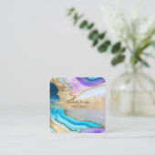 Eleganter Goldrausch Pinselstrich, Blauer violette Quadratische Visitenkarte (Stehend Vorderseite)