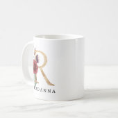 Eleganter Goldrausch Rosa Blume Letter R Kaffeetasse (Vorderseite Links)