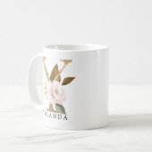 Eleganter Goldrausch Rosa Blume Letter Y Kaffeetasse (Vorderseite Links)