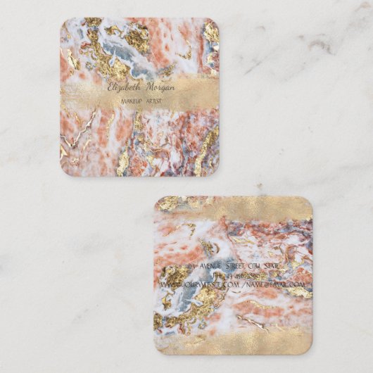 Eleganter Goldrausch Schlaganfall, Ombre Marmor Quadratische Visitenkarte (Vorne/Hinten)