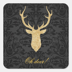 Eleganter Goldren-Kopf-Silhouette-Schwarz-Damast Quadratischer Aufkleber