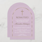 Eleganter Goldrevier Lila Bautizo Einladung (Vorne/Hinten)