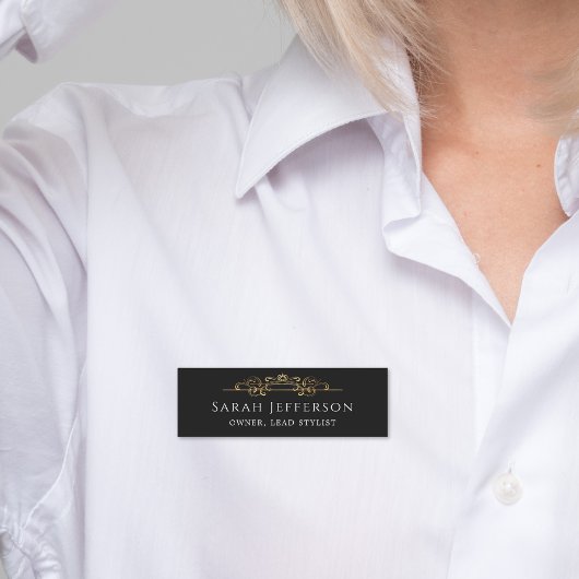 Eleganter Goldrevier Swirls Klassischer Schwarzer Namensschild