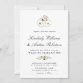 Eleganter Goldring Rosa Blütenhochzeit Einladung (Vorderseite)