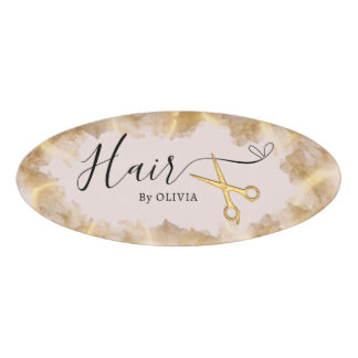 Eleganter Goldschere Haar Cut Schönheitssalon Rosa Namenschild