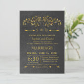 Eleganter Goldschmied Blüh Black Wedding Einladung (Stehend Vorderseite)