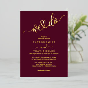 Eleganter Goldschmied Burgund "We Do" Hochzeit Folieneinladung