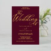 Eleganter Goldschmied | Burgundy Frame Wedding Folieneinladung (Stehend vorne)