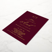Eleganter Goldschmied | Burgundy Monogram Wedding Folieneinladung (Gedreht)