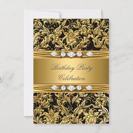 Eleganter Goldschmied Damask Black Diamond Geburts Einladung (Rückseite)