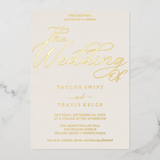 Eleganter Goldschmied | Elfenbeinrahmen Hochzeit Folieneinladung (Vorderseite)