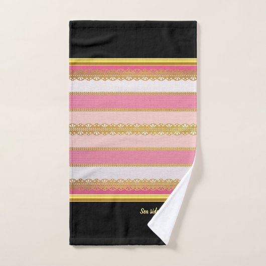 Eleganter Goldschmied mit rosa-weißem Streifen Bat Badhandtuch Set (Handtuch)
