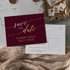 Eleganter Goldschmied und Burgund Save the Date Folie Einladungspostkarte