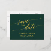 Eleganter Goldschmied und Smaragdgrün Save the Dat Folie Einladungspostkarte (Vorderseite/Rückseite)