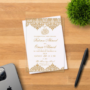 Eleganter Goldschmiedehaufen Verzierte Creme Acryleinladungen