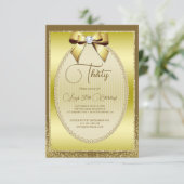 Eleganter Goldschmuck Bow & Glitzer Geburtstag Einladung (Stehend Vorderseite)