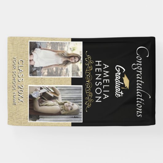 Eleganter Goldschmuck Graduate 2 Foto Abschluss Banner (Horizontal)