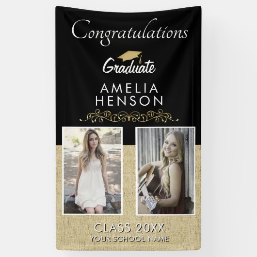 Eleganter Goldschmuck Graduate 2 Foto Abschluss Banner (Vertikal)