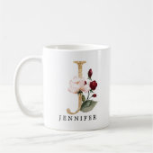 Eleganter Goldschneegel und Burgund Blume Letter J Kaffeetasse (Links)