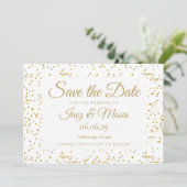 Eleganter Goldstaub-Konfetti-Chic-Script-Hochzeit Save The Date (Stehend Vorderseite)