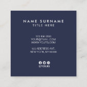 Eleganter Goldstreifen-blaue quadratische Quadratische Visitenkarte (Rückseite)