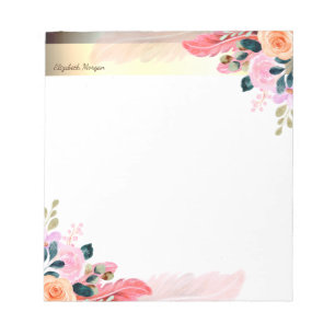 Eleganter Goldstreifen, Blumenfeder Notizblock