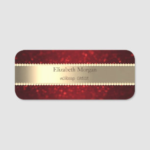Eleganter Goldstreifen, Roter Glitzer Bokeh, Perle Namensschild