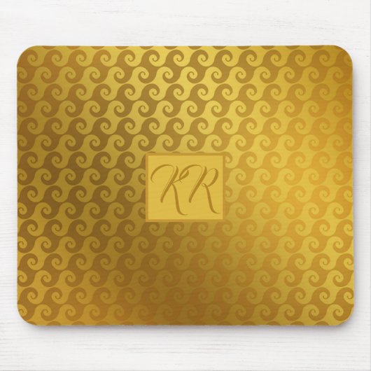 Eleganter Goldwirl-Mit Monogramm Computer Mousepad (Vorne)