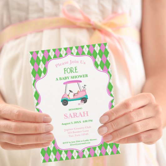 Eleganter Golf Cart für Babydusche Einladung