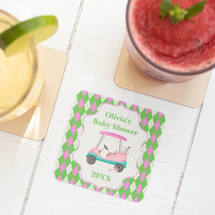 Eleganter Golf Cart für Babydusche Rechteckiger Pappuntersetzer