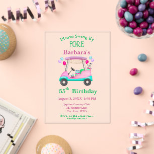Eleganter Golf Cart zum 55. Geburtstag für Frauen  Acryleinladungen