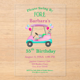 Eleganter Golf Cart zum 55. Geburtstag für Frauen  Acryleinladungen