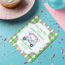 Eleganter Golf Cart zum Geburtstag von Frauen bere Ankündigungspostkarte