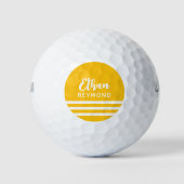 Eleganter Golfer Name mit 3 Streifen auf Gelb Golfball (Vorderseite)