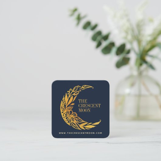 Eleganter Golflorengarten Crescent Moon Quadratische Visitenkarte (Stehend Vorderseite)