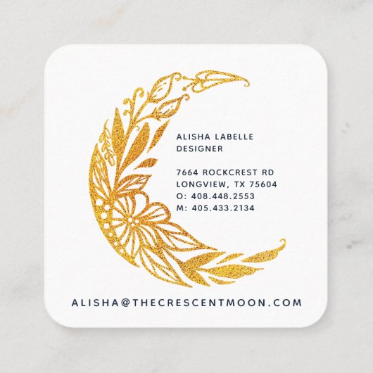 Eleganter Golflorengarten Crescent Moon Quadratische Visitenkarte (Rückseite)