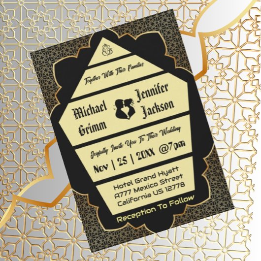 Eleganter Gothic Golden QR Code Einladung Hochzeit
