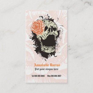 Eleganter Gothic-Grunge-Schädel & Orange-Rose Visitenkarte