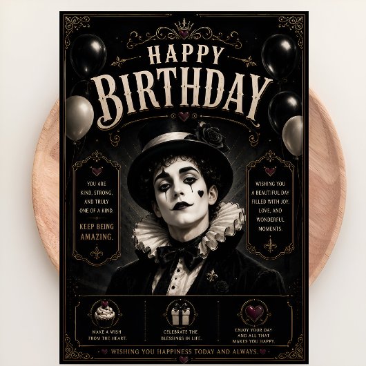 Eleganter Gothic Pierrot Geburtstag Karte