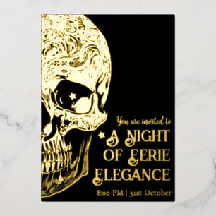 Eleganter Gothic Skull Halloween-Party Foil Folieneinladung