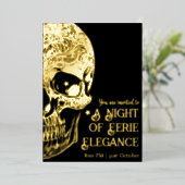 Eleganter Gothic Skull Halloween-Party Foil Folieneinladung (Stehend vorne)