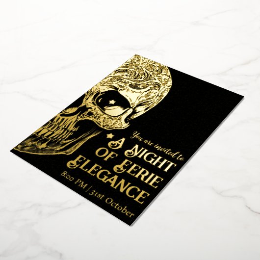 Eleganter Gothic Skull Halloween-Party Foil Folieneinladung (Gedreht)