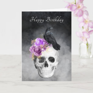 Eleganter Gothic Skull Rabe Lila Rosen Geburtstag Karte