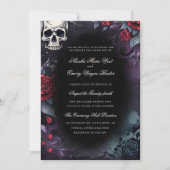 Eleganter Gothic Skull & Rose Hochzeit Einladung (Vorderseite)