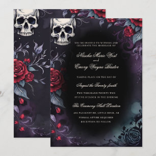 Eleganter Gothic Skull & Rose Hochzeit Einladung