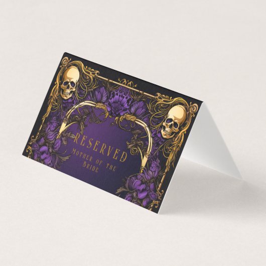 Eleganter Gothic Skull & Rose Hochzeit Platzkarte (Rückseite)