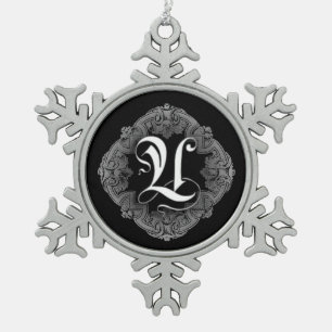 Eleganter gothischer Anfangsbuchstabe U Schneeschm Schneeflocken Zinn-Ornament